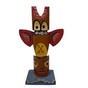 Native American Reservation Souvenir Vintage Totem Pole Wooden 7" Carved